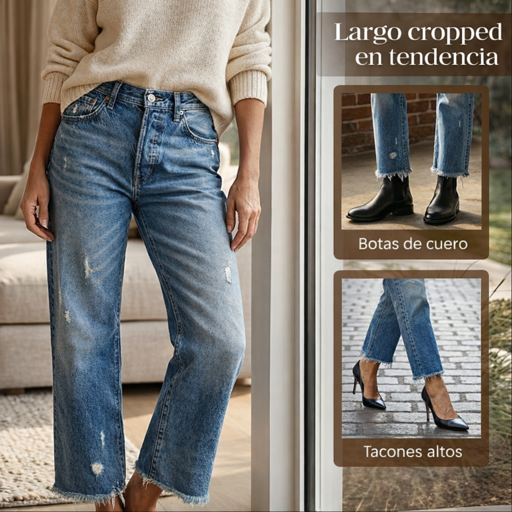 Paula - Vaqueros femeninos cropped rectos estilo retro de Valerina Milano