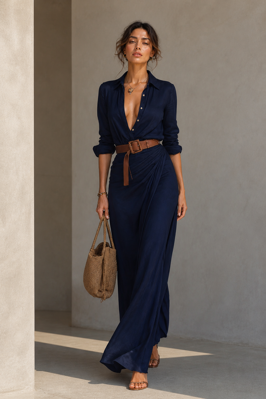 Vestido Maxi Drapeado Elegancia Arena
