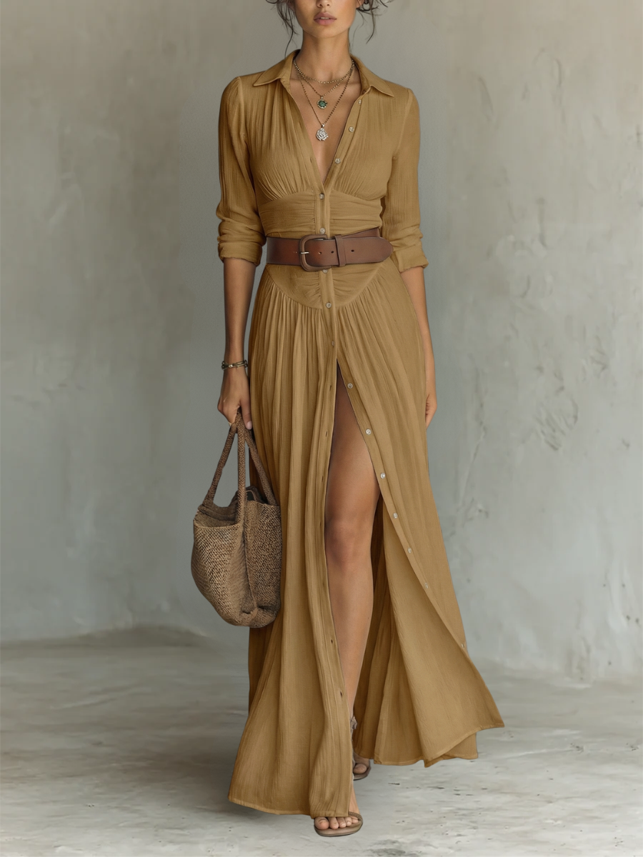 Vestido Willow — Maxi de Manga Larga y Cuello Camisero
