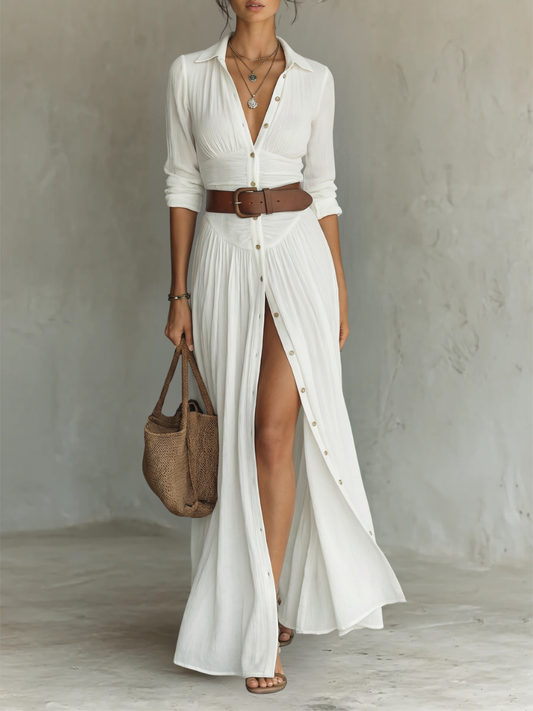 Vestido Willow — Maxi de Manga Larga y Cuello Camisero
