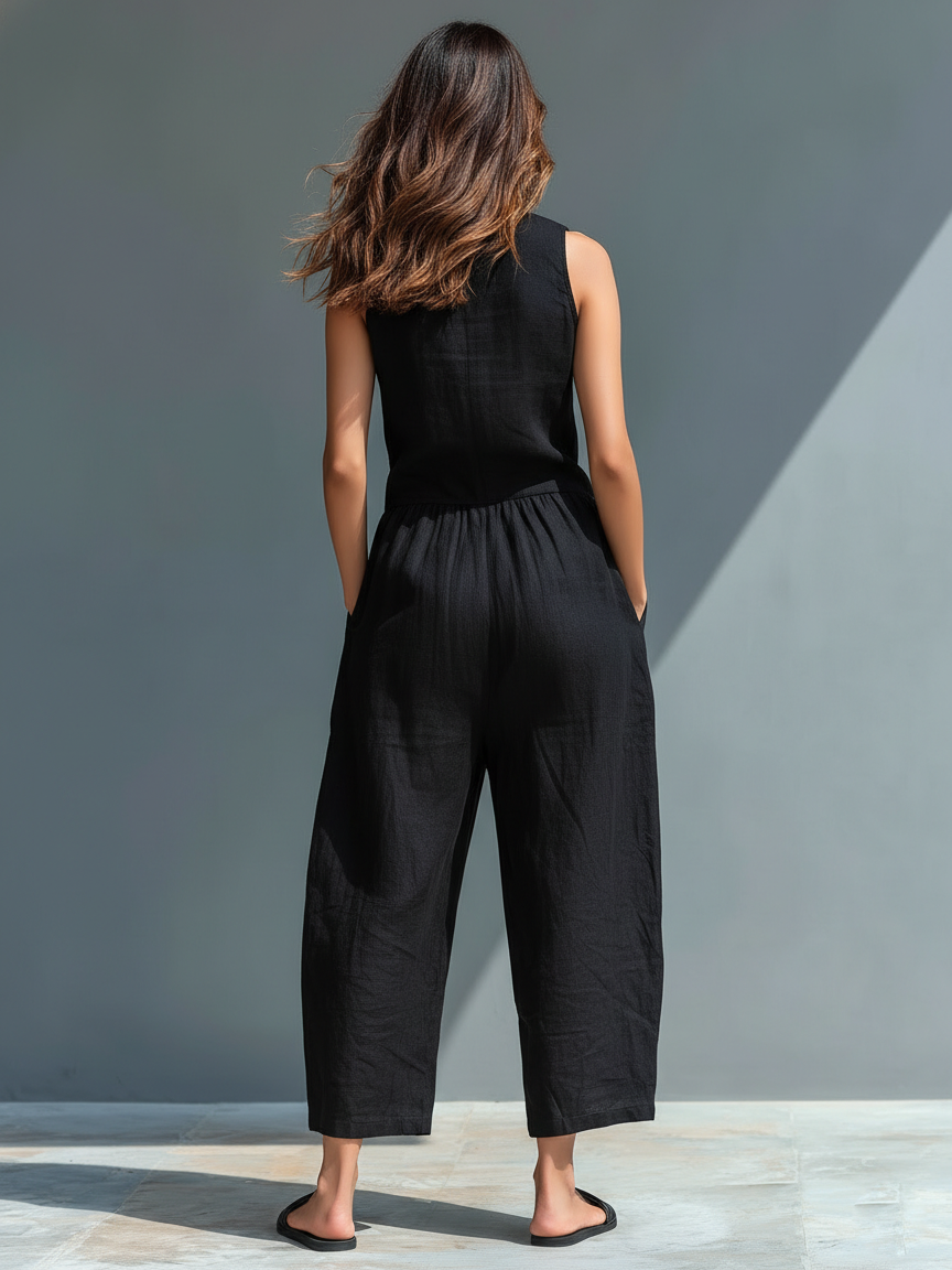Mono de Lino Minimalista — Cuello Alto sin Mangas