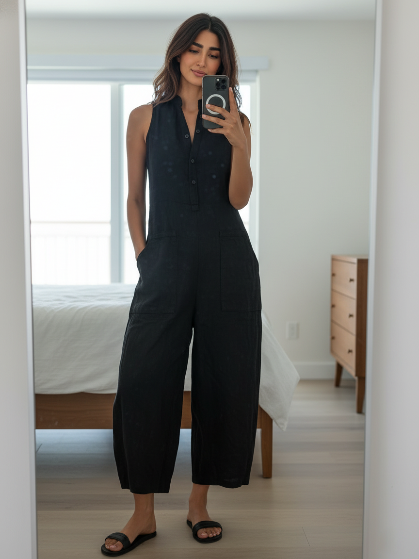 Mono de Lino Minimalista — Cuello Alto sin Mangas