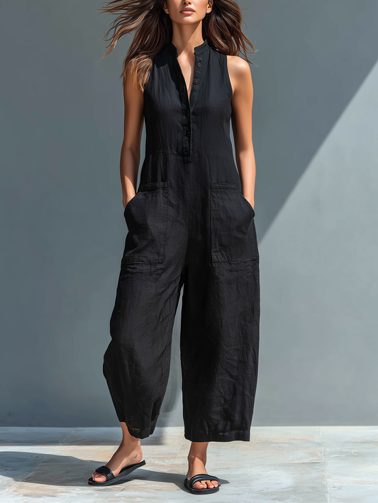 Mono de Lino Minimalista — Cuello Alto sin Mangas