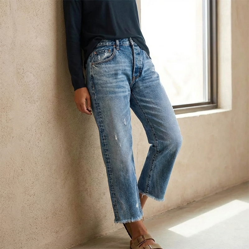 Paula - Vaqueros femeninos cropped rectos estilo retro de Valerina Milano